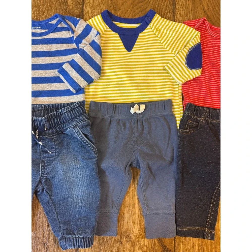 Baby Boy 3 Months Outfits Jeans Pants Long Sleeved Bodysuits Shirts Clothes Lot - Picture 3 of 13